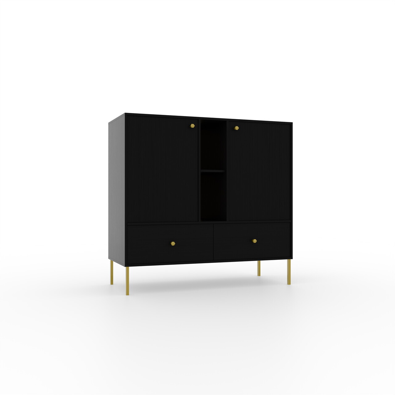 Comoda ADRK, Tili 2D 2S 2P, 100.2x40.8x95 cm, PAL laminat, negru — imaginea 2