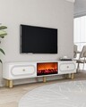 Comoda TV, Hanah Home, Polen Bohem Fireplace, 150x44.6x29.6 cm, PAL , Alb