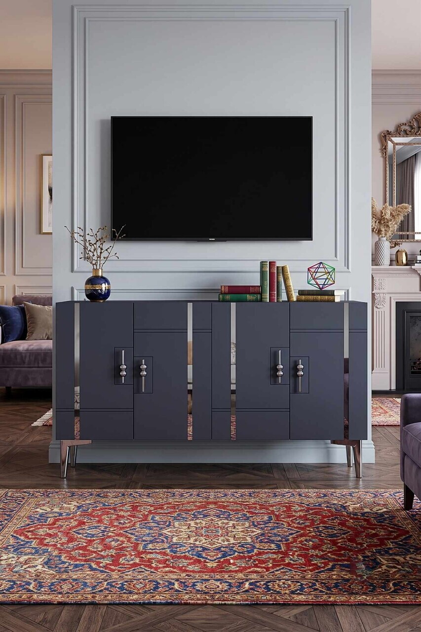 Consola, Hanah Home, Ilay 120, 120x75x32 cm, Antracit / Argintiu — imaginea 2