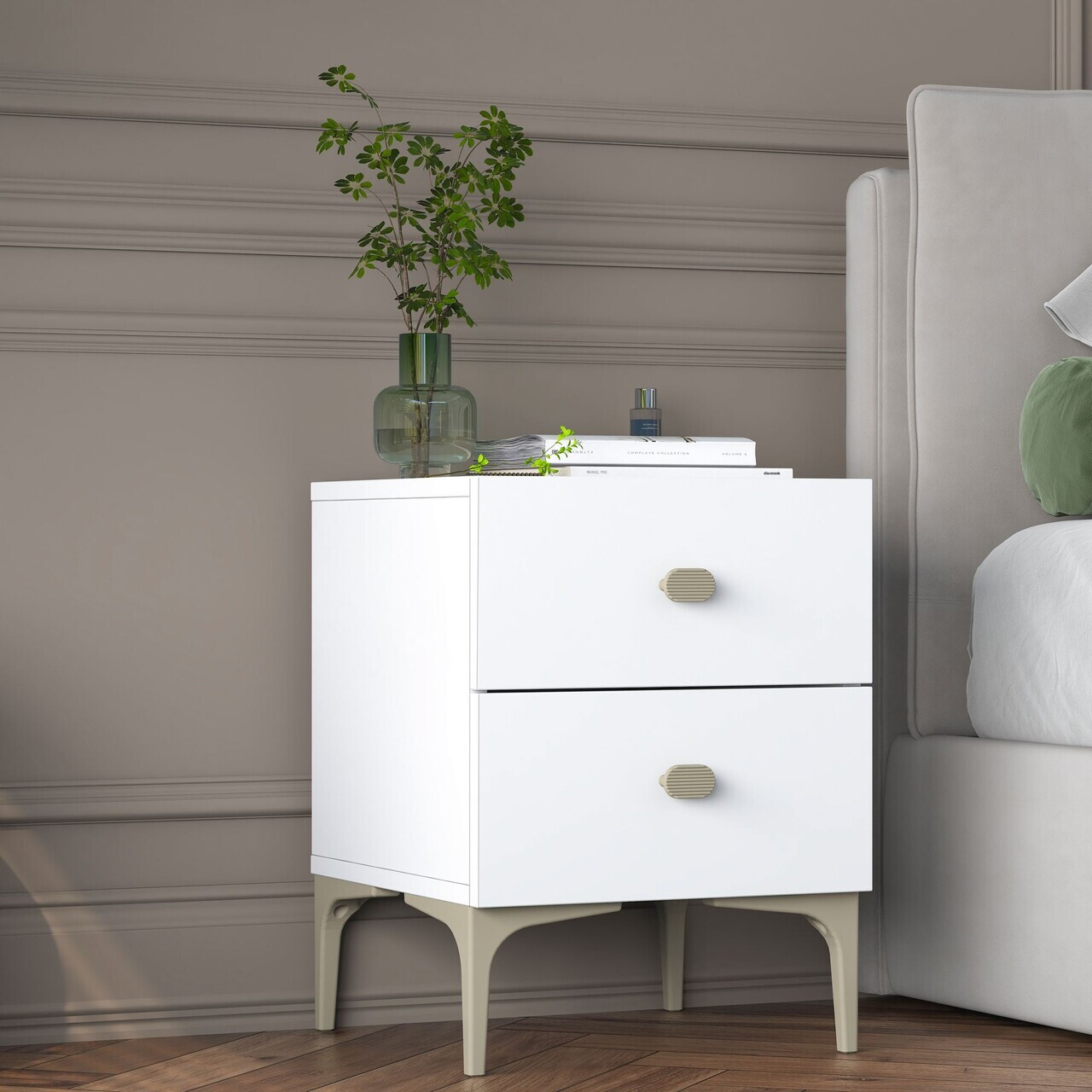 Noptiera, Hanah Home, BD110, 39.6x53.7x37.5 cm, PAL melaminat, Alb - view 2