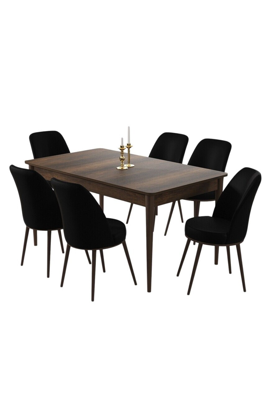 Set masa si scaune (7 piese), Hanah Home, Pir, Model baroc din lemn / Negru — imaginea 2