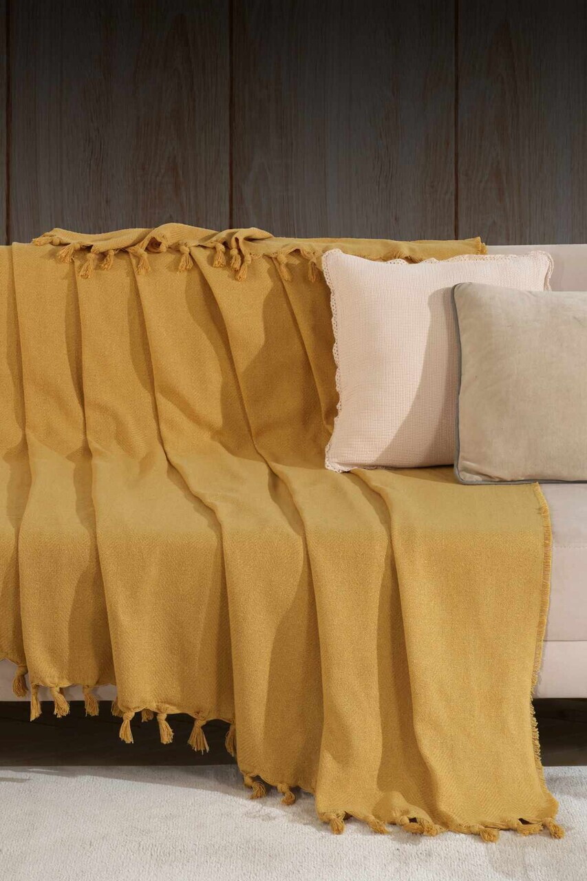 Cuvertura de pat, L'essentiel Maison, 2M, Bumbac, Galben mustar — imaginea 2