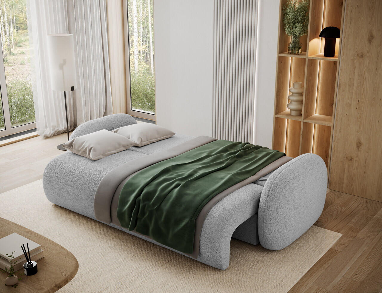 Canapea extensibila 3 locuri ELTAP, Avuela, 250x105x94 cm, lemn/tesatura boucle, gri — imaginea 6