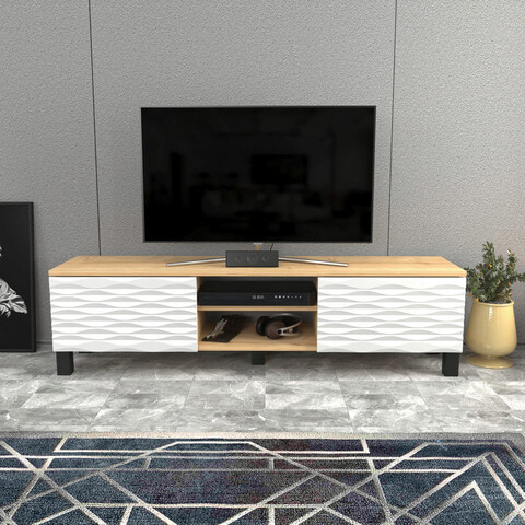 Comoda tv, retricy, lukas, 150x35x40.3 cm, pal, safir / alb
