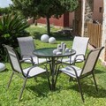 Scaun pentru gradina Neila, 56 x 68 x 93 cm, otel/textil, maro