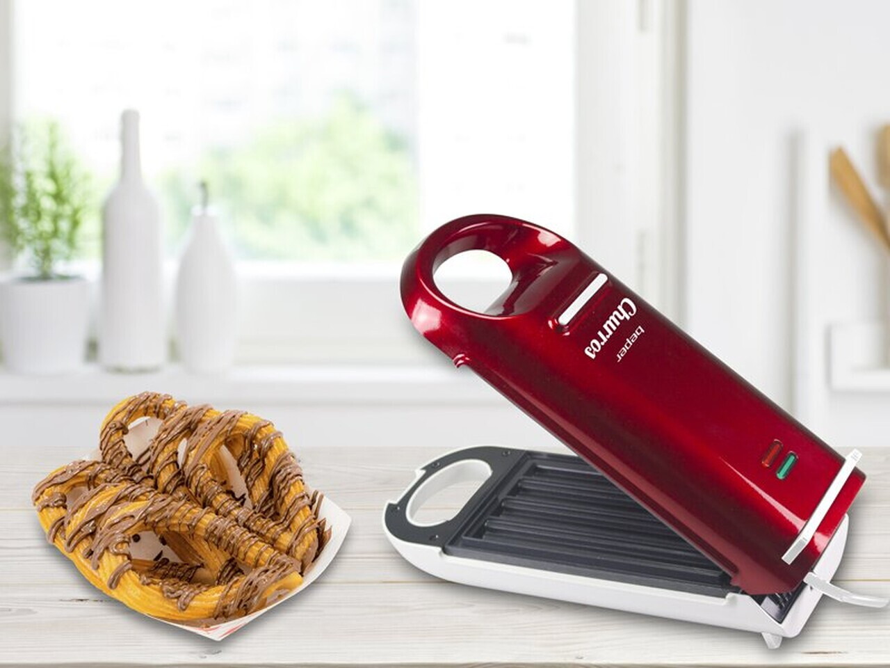 Aparat de facut churros Beper, 700W, capacitate 4 bucati, 19 cm, rosu/alb - imagine 2