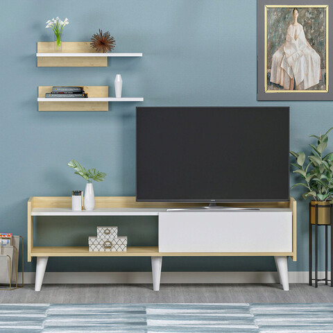 Comoda TV, Lagomood, Ruby, 150×50.4×34.9 cm, Stejar alb Lagomood