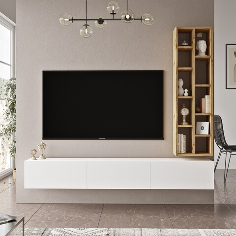 Mobilier pentru living LV9 – WK, Yardley, 2 piese, 174.6×27.3×25 cm, natural/alb Mobilier Living
