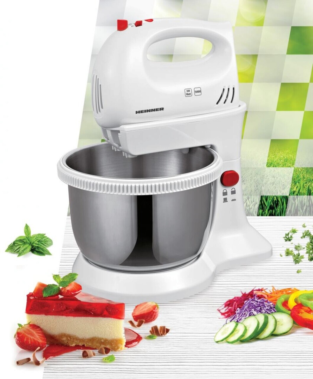 Mixer cu bol Charm Heinner 300 W 5 viteze alb/gri