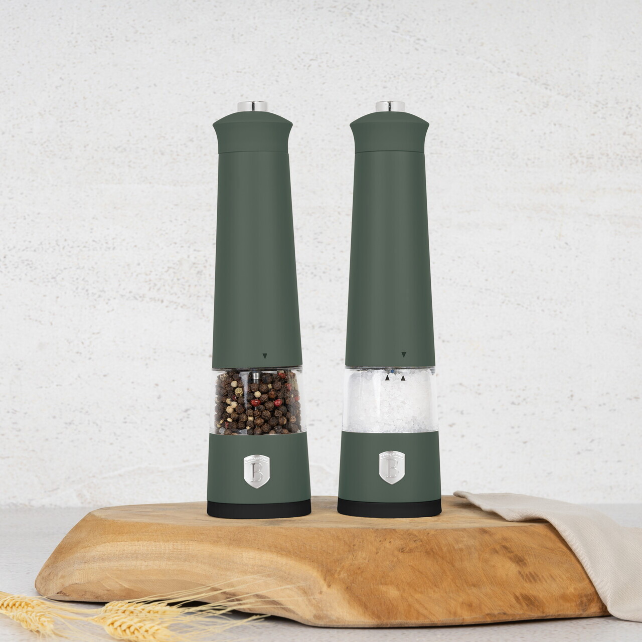 Set 2 rasnite electrice pentru sare/piper Berlinger Haus, Matte Green, plastic/ceramica, verde mat - imagine 6