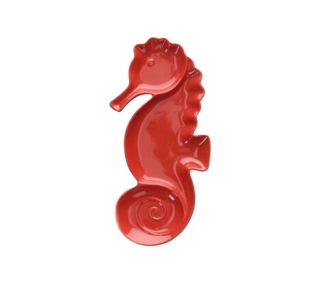 Platou calut de mare, Tognana, Seahorse, 15 x 31 cm, ceramica glazurata, rosu