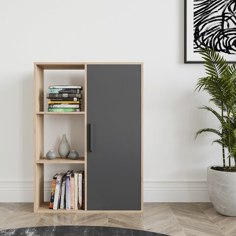 Corp biblioteca, zena home, patrick, 90x123.6x25 cm, pal, stejar / antracit