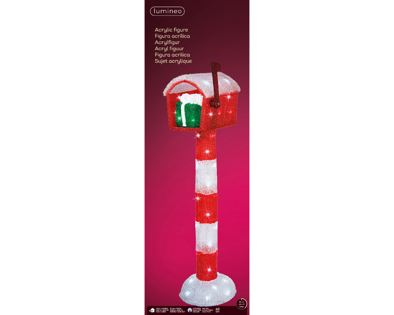Decoratiune luminoasa de exterior Mailbox, Lumineo, 26x29x96 cm, 60 LED-uri, multicolor