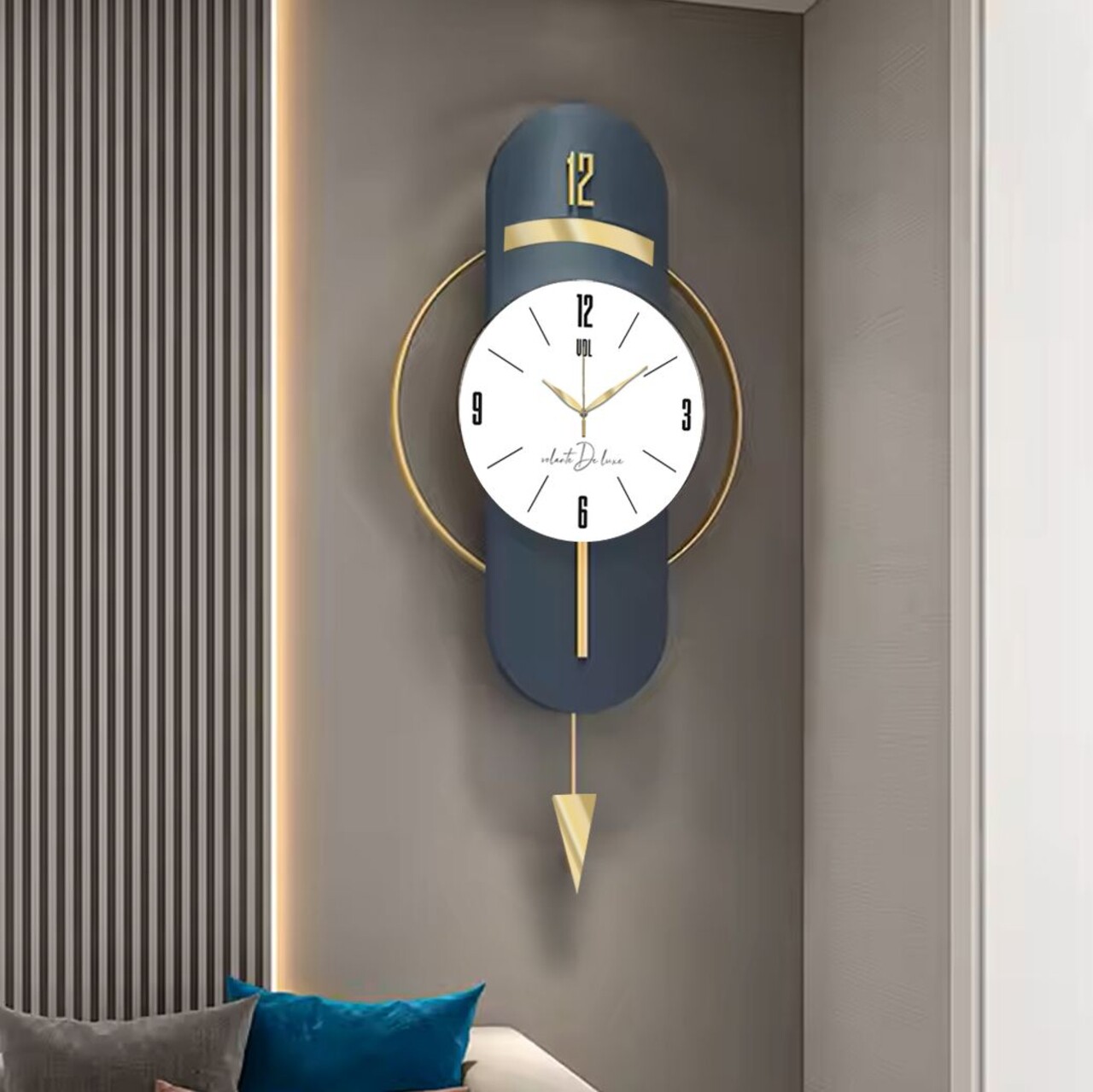 Ceas de perete decorativ, Vlnt101, Diametru: 40 cm, Albastru navy - view 5