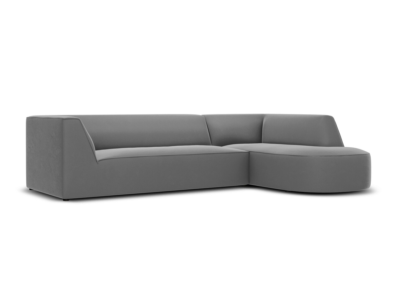 Coltar modular dreapta 4 locuri, Ruby, Micadoni Home, BL, forma rotunjita, 273x180x69 cm, catifea, gri