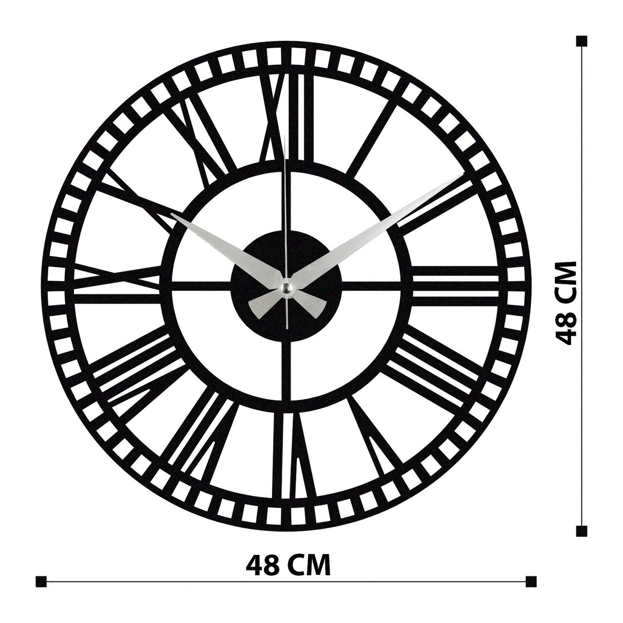 Ceas de perete, Enzoclock - S004, metal, 48 x 48 cm, negru