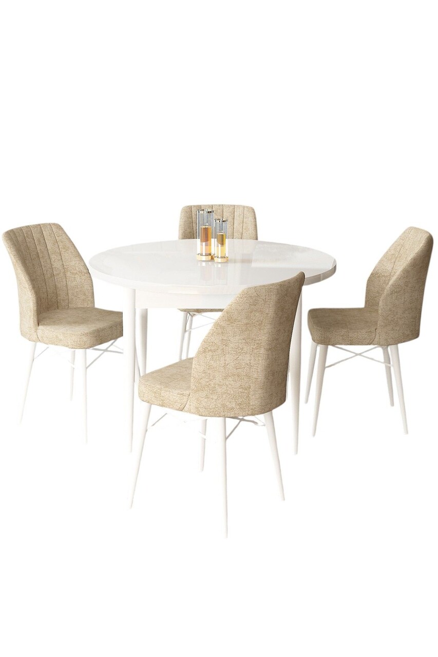 Set masă și scaune (5 bucăți), Hanah Home, Rox, Alb / Crem - view 2