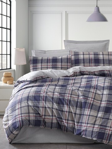 Lenjerie de pat dubla, Ekose - Dark Blue, EnLora Home, 65% bumbac/35% poliester
