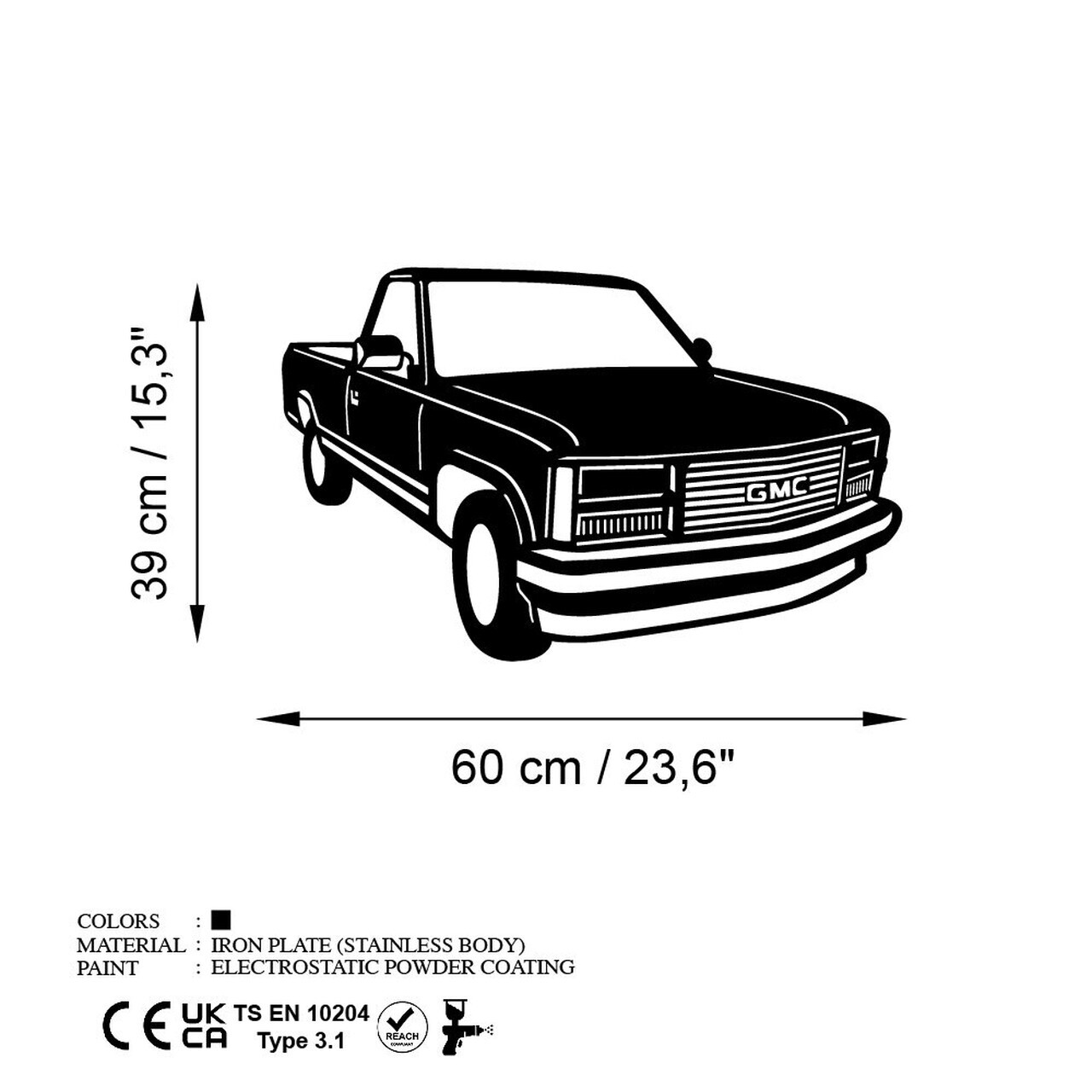 Decoratiune de perete, GMC Sierra 1990, Dimensiune: 60 x 39 cm , Negru — imaginea 6