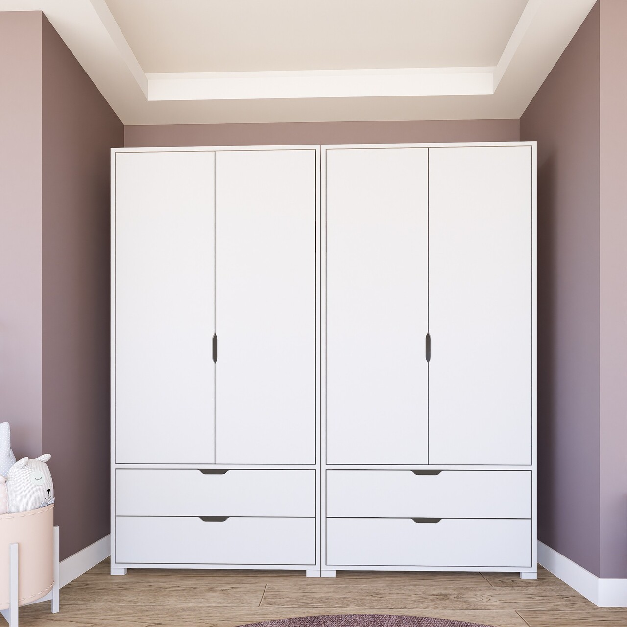Dulap pentru haine, Miwood, Duru 1600-022, Alb mat