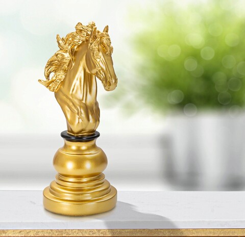 Statueta decorativa / Piesa de sah Cal, Gold Horse, Mauro Ferretti, 14 x 11 x 27 cm, polirasina, auriu/negru