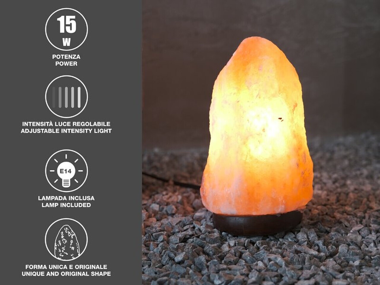 Lampa din piatra de sare Beper, 8.9x17 cm, E14, 15W, piatra naturala/lemn de fag, multicolor — imaginea 13