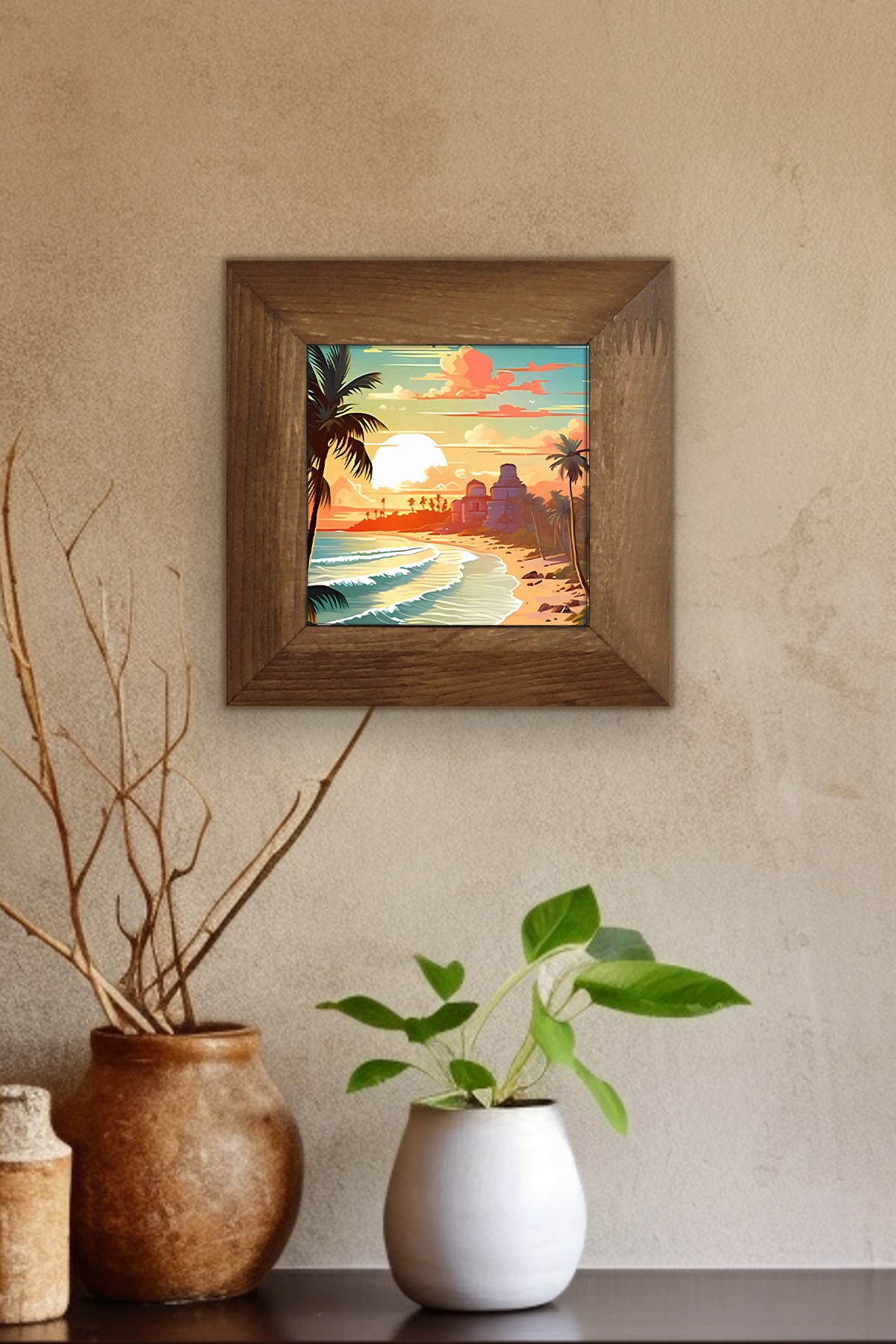 Tablou decorativ, Artvessakaro12, Ceramica, Cadru: 100% LEMN (Grosime: 2,5 cm), Multicolor