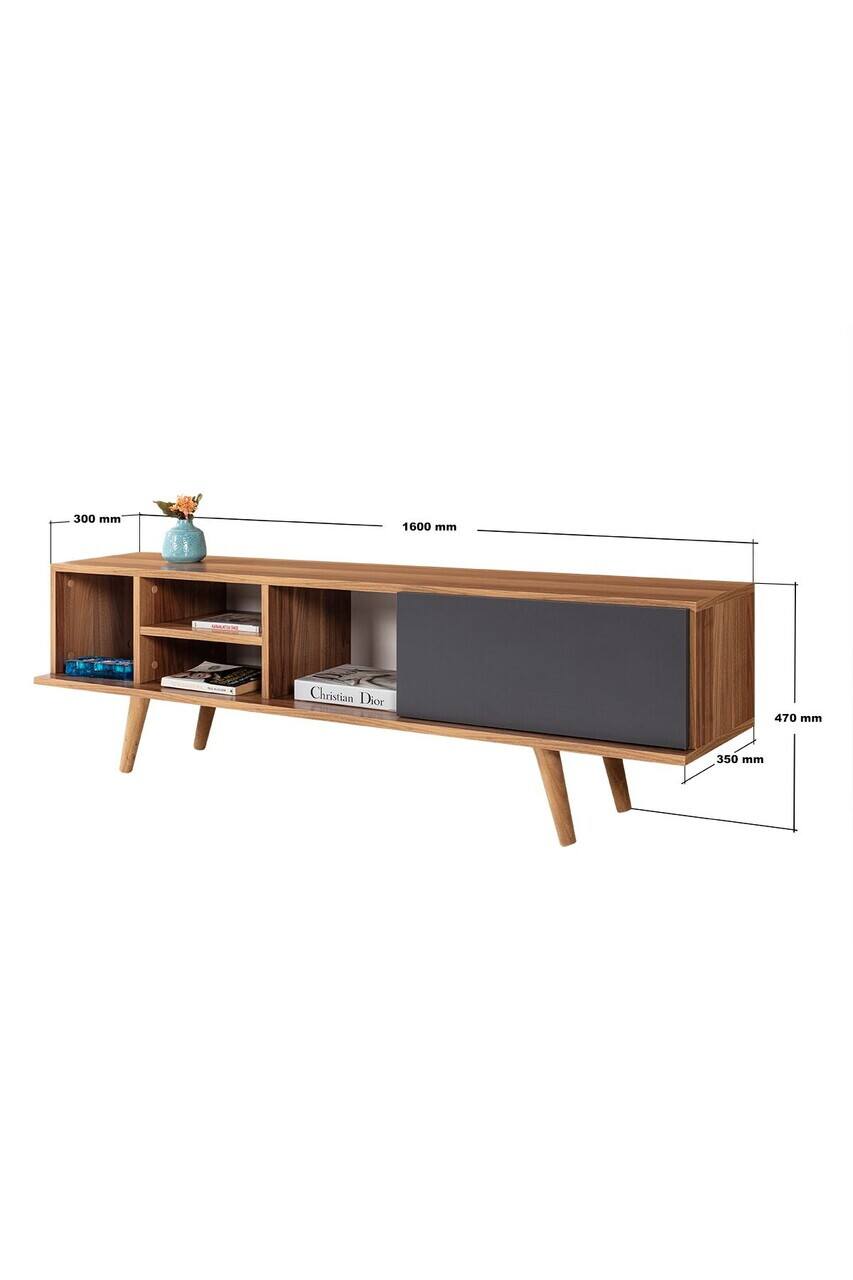 Comoda TV, Hanah Home, Ela 3631, 160x47x35 cm, PAL, Nuc / Antracit — imaginea 6