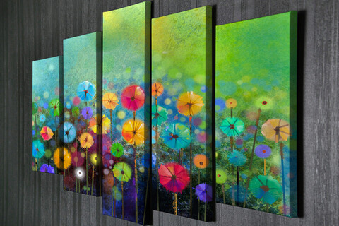 Set 5 tablouri decorative, BC55, Canvas, 70 x 20 cm, Multicolor mezoni.ro