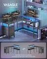 Birou in forma de L / birou de colt, Vasagle, Gaming Desk, cu suport monitor, sertare, priza incorporata si porturi USB, 120x150x89 cm, PAL/otel, negru