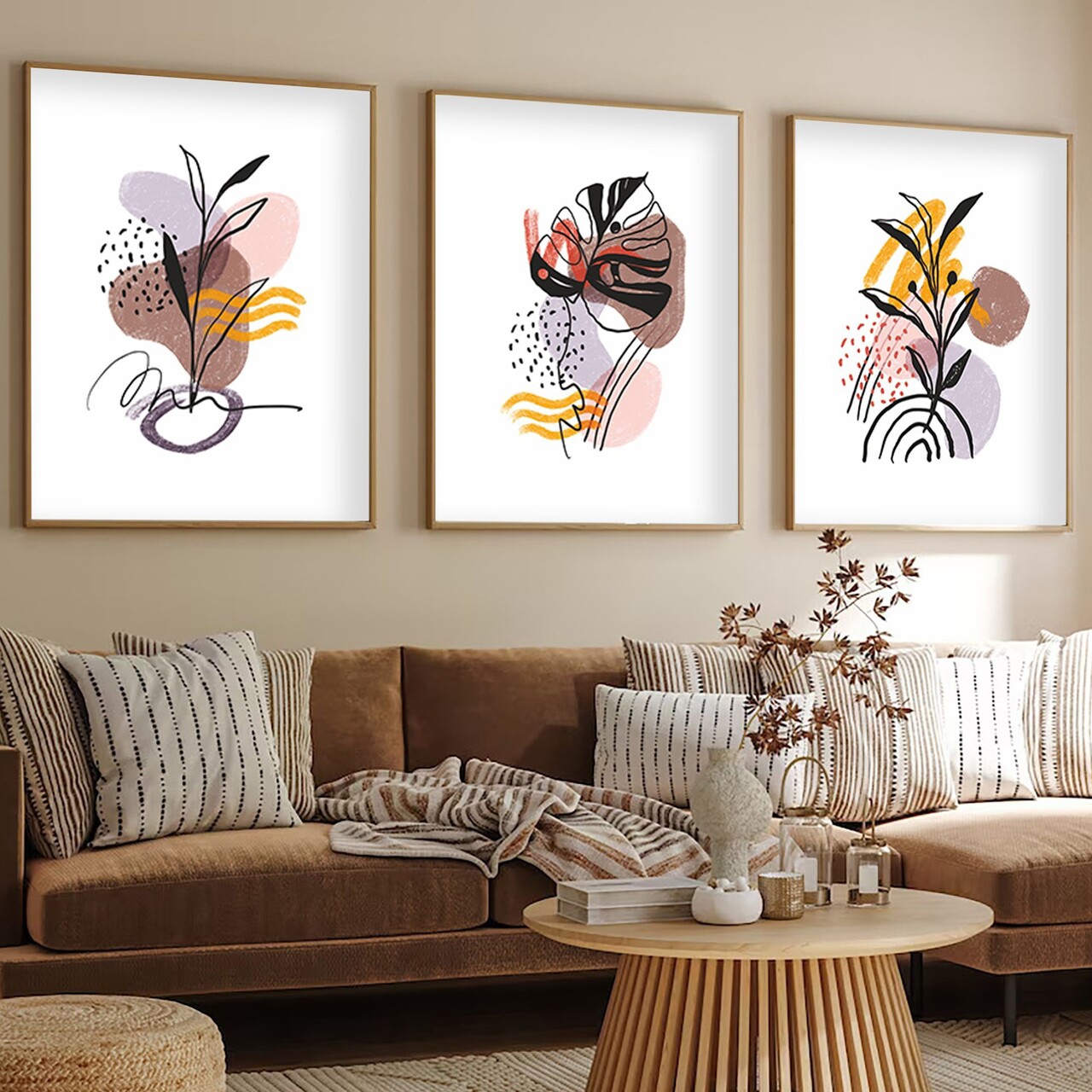 Set 3 tablouri decorative Huhu227 Cadru: 100% LEMN MASIV (Grosime: 2 cm) Multicolor