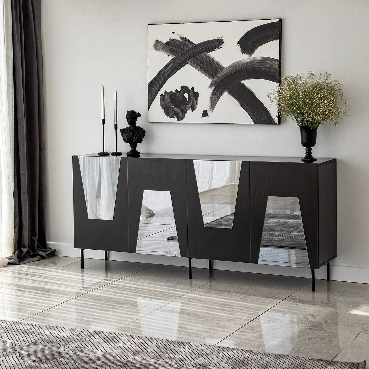 Consola, Hanah Home, Venice, 180x80x40 cm, Negru / Fume - imagine 4
