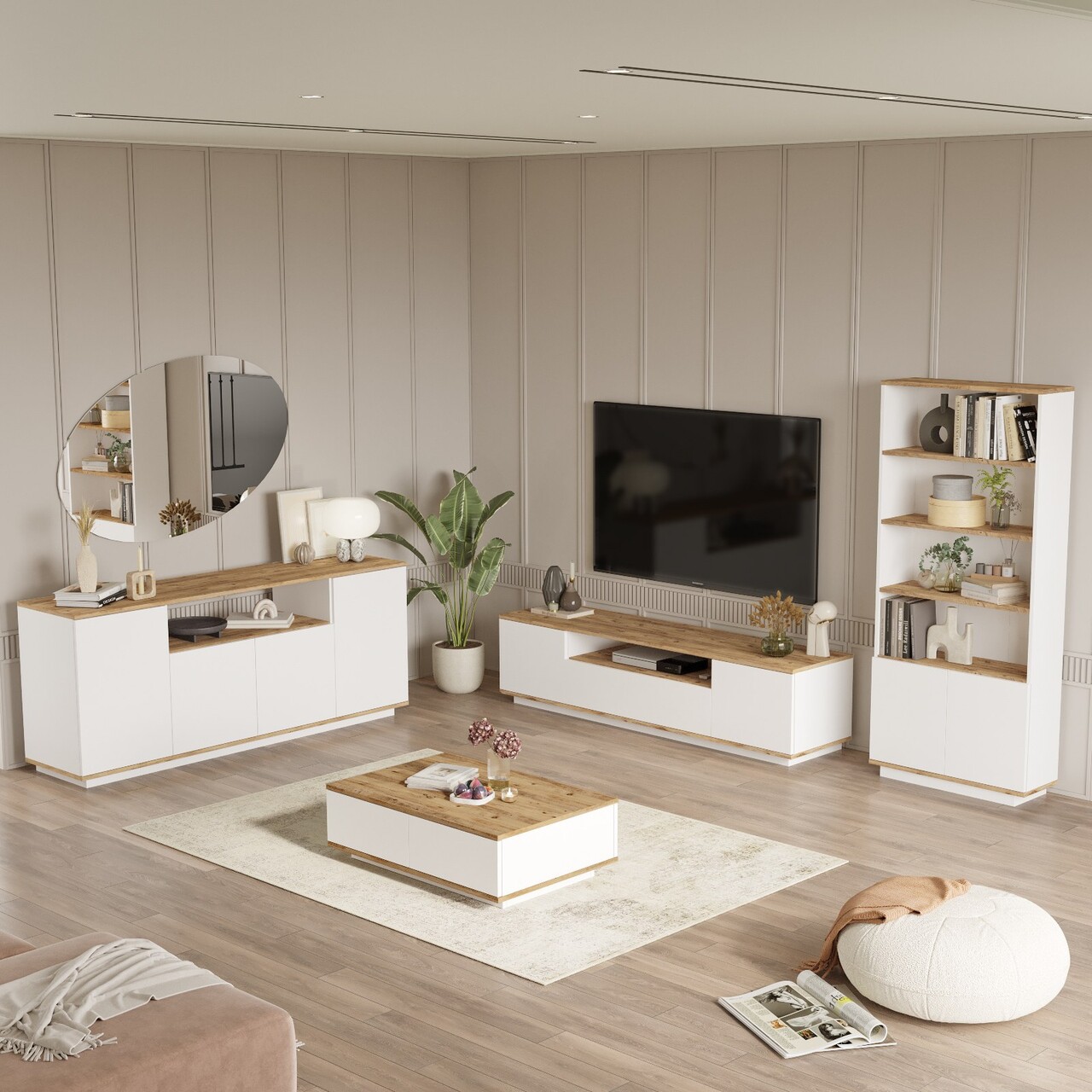 Set mobilier living, Hanah Home, Fr19-Aw, Pin Atlantic / Alb - imagine 4