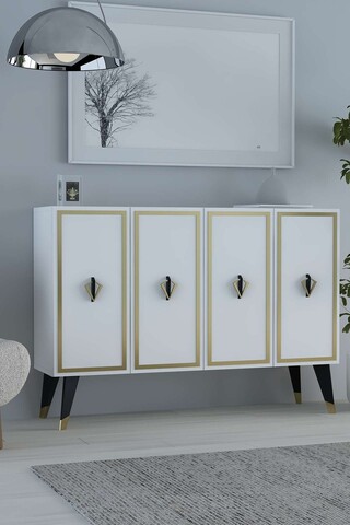 Consola, Hanah Home, 8175KM-32, 120x80x29.6 cm, PAL , Alb / Negru / Auriu