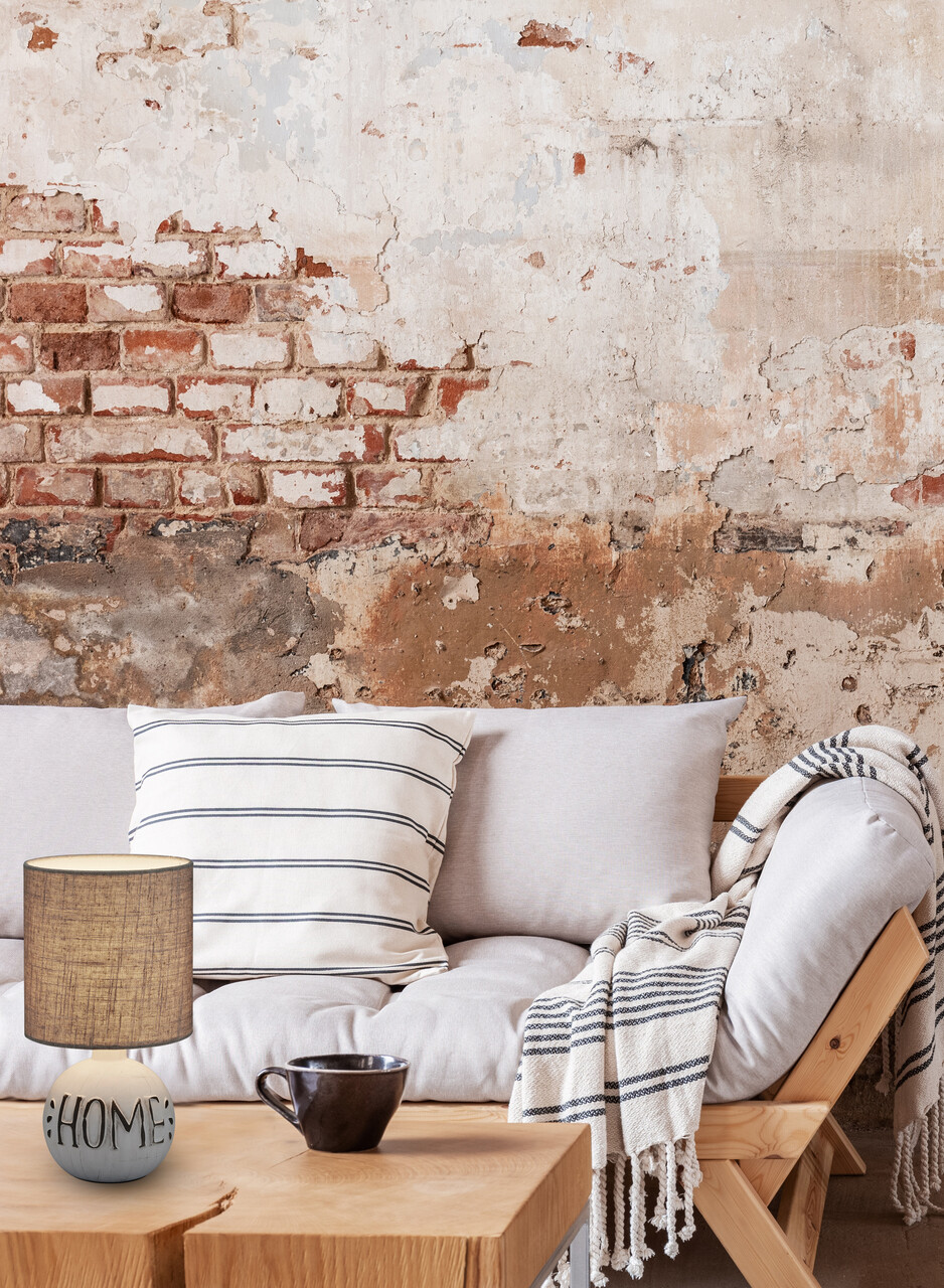 Lampa de masa Esna Home, RL, 16.5x31 cm, 40W, 1x E14, ceramica/textil, gri/alb