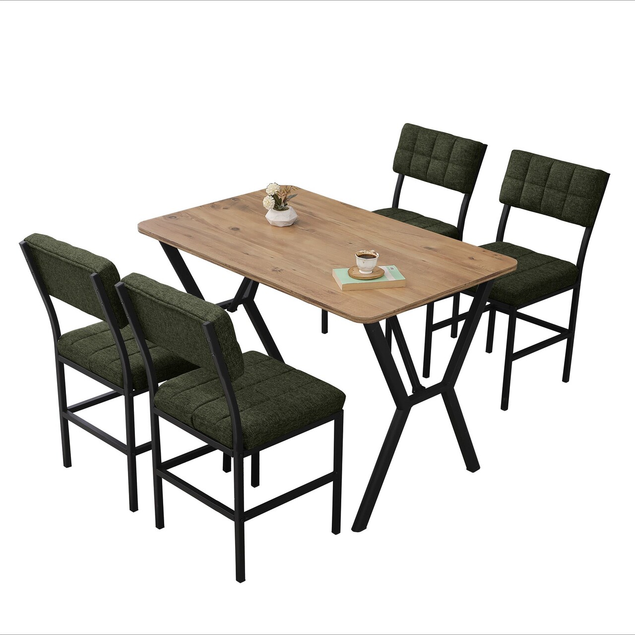 Set masa extensibila si scaune, Hanah Home, Dubai, Verde / Nuc - view 3
