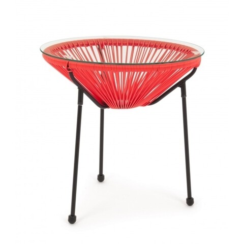 Masuta de cafea pentru gradina Parker, Bizzotto, 50×50 cm, otel/sticla temperata, rosu 50x50