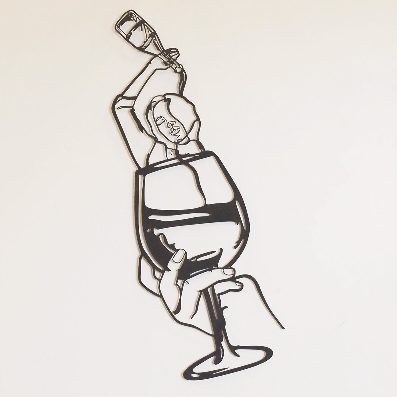 Decoratiune de perete, Glass of Wine Girl Line Art- APT749 L, Dimensiuni: 48 x 99 cm, Negru - view 3