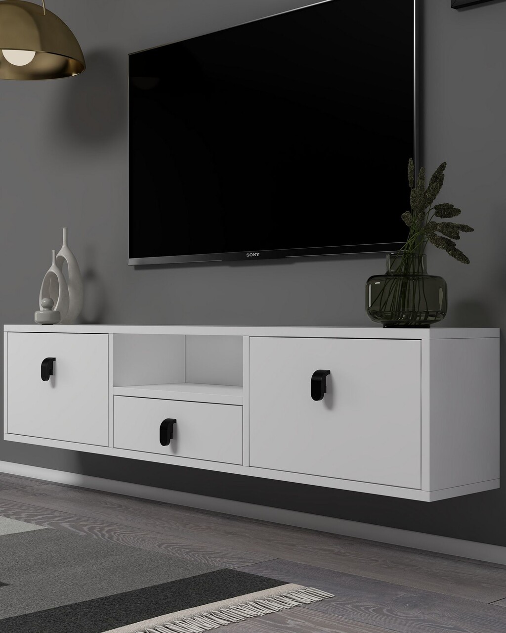 Comoda TV, Hanah Home, 1309-DROP-1, 140x30x30 cm, PAL , Alb - view 2