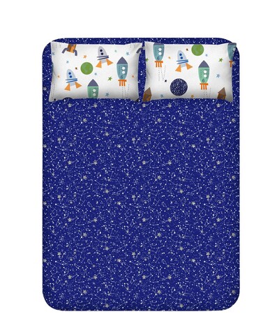 Set de pat dublu 3 piese, spacex - dark blue, enlora home, bumbac ranforce
