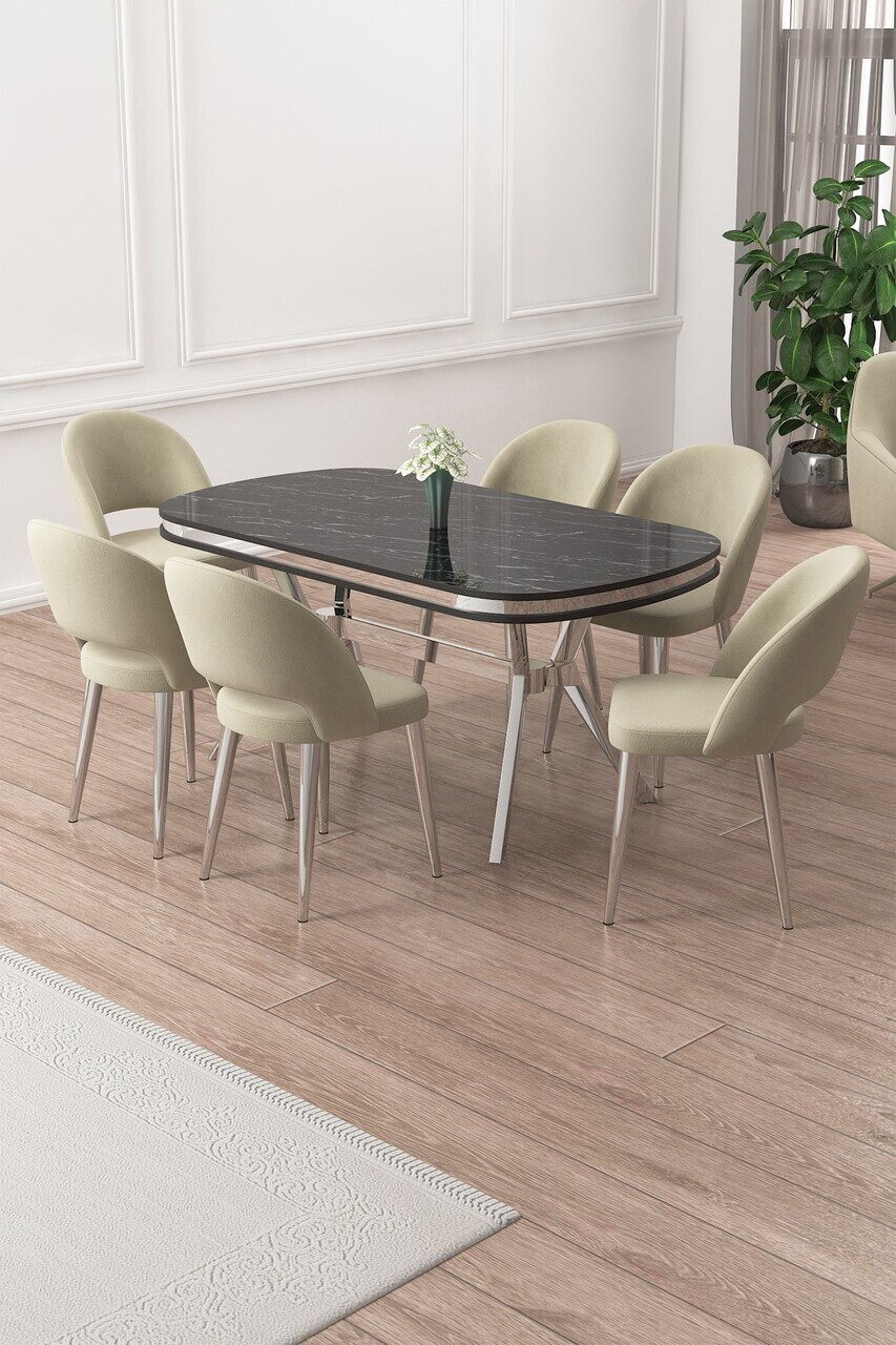 Set masa si scaune (7 piese), Hanah Home, Jita, Sonata / Crom / Cremă