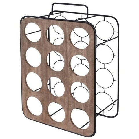 Suport pentru 12 sticle de vin, 38x22x55 cm, lemn/metal, natur/negru