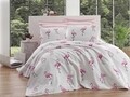 Set cuvertura de pat dubla, EnLora home, Maylin Powder, 4 piese, 100% bumbac, alb/roz
