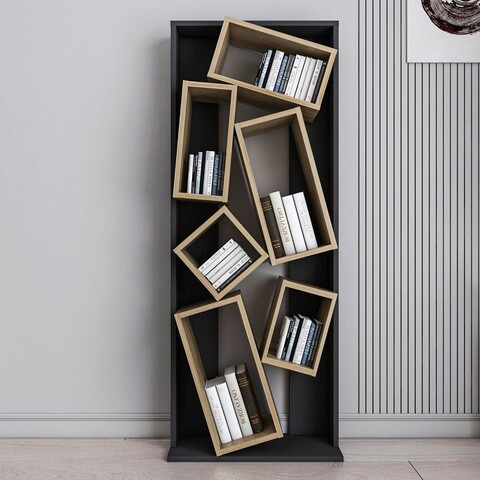 Corp biblioteca, zena home, carmen, 63x153.6x24 cm, pal, negru / stejar