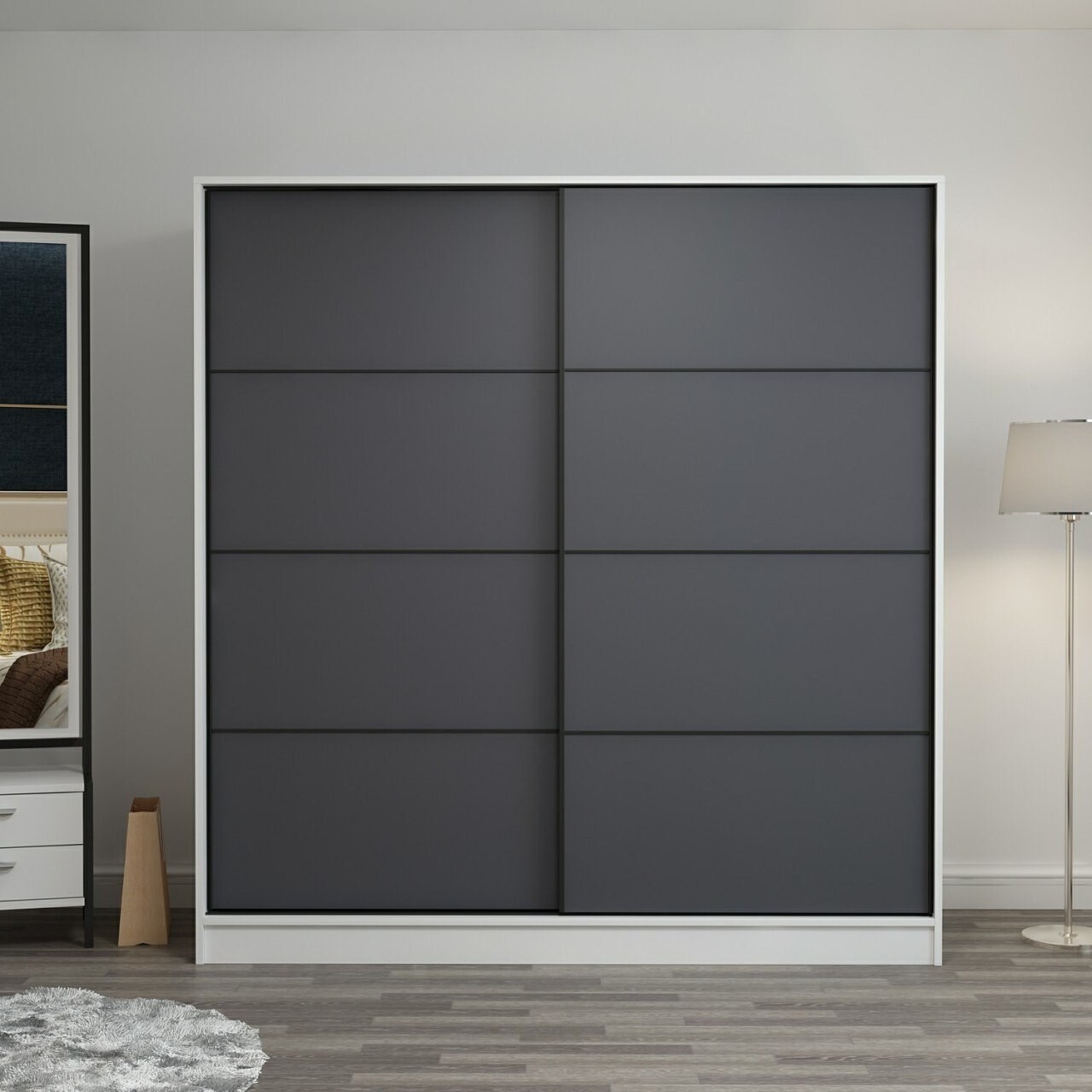 Dulap pentru haine, Minerva, Kale, 180x190x52 cm, PAL, Alb / Antracit - 1 | YEO