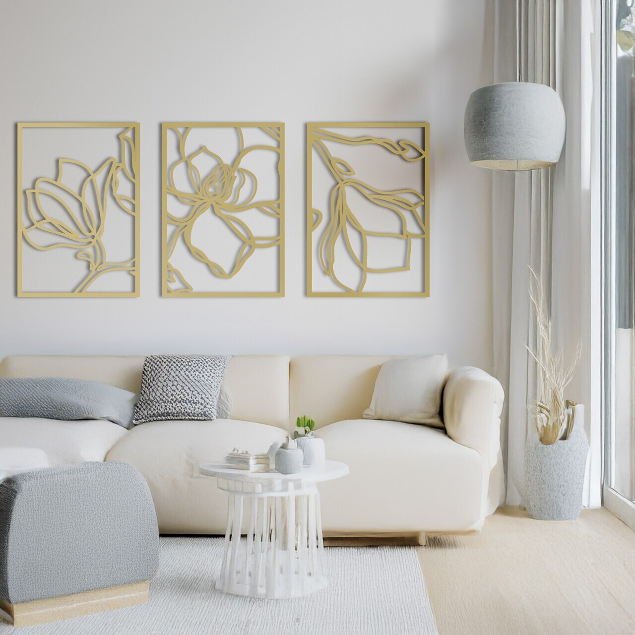 Set de accesorii decorative de perete din metal, RT-NMD-072, Dimensiune: 58,5 x 41 cm (3 bucăți), Auriu