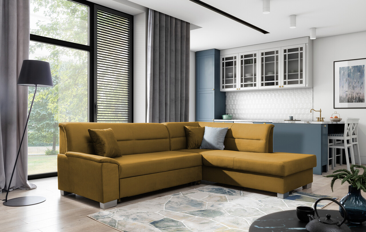 Coltar extensibil dreapta 4 locuri ELTAP, BR41, Bergen, 247x214x83 cm, lemn/poliester, mustar - 1 | YEO