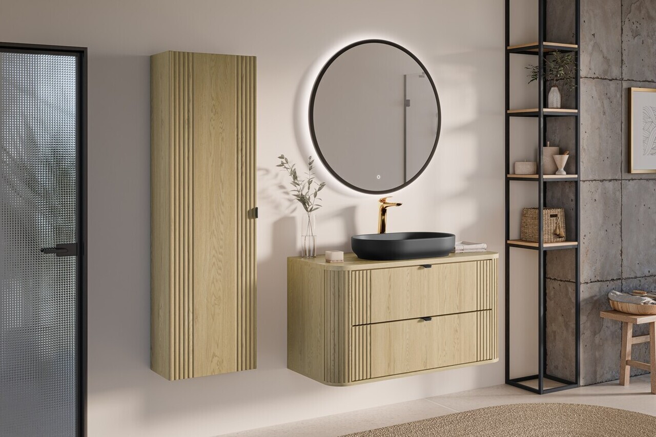 Set mobilier baie, Ovalia Cremona 120 cm, dulap inalt si masca lavoar, Comad, MDF/PAL, stejar - view 9
