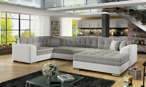 Coltar extensibil dreapta 5 locuri ELTAP, Damario, 338x189x78 cm, lemn/poliester, gri/alb