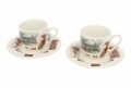 Set 2 cesti cu farfurie Cat, Duo, 200 ml, portelan, multicolor